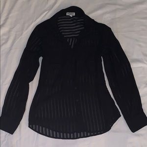 Express Sheer Striped Button-Up Blouse